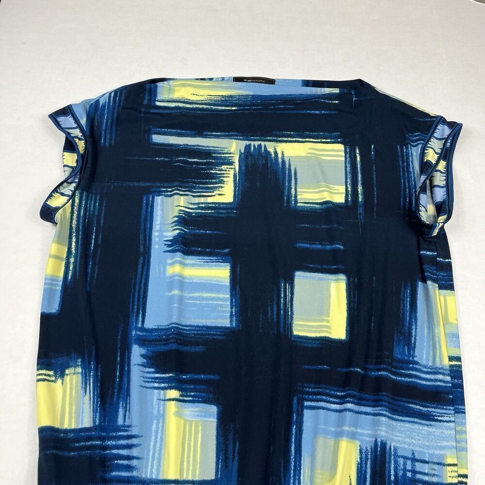 BCBGMaxAzria Blue Yellow Abstract Print Sheath Dress M Artsy Mod Sleek Casual - Picture 3 of 10